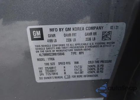 2021 Chevrolet Trailblazer Ls из США, поврежденный, VIN KL79MNS23MT150046